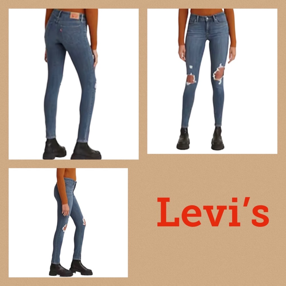 🌺👖NWT LEVI’S 711 Medium Wash Distressed Skinny Jeans W32 L30 👖🌺